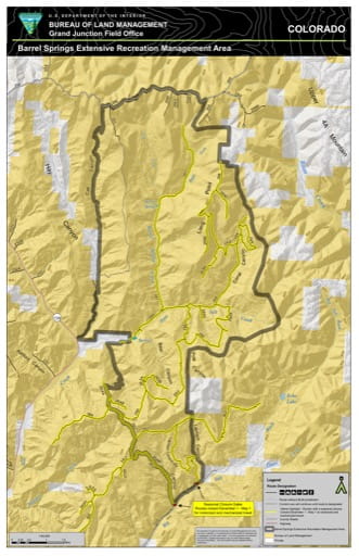 Map of the Trail System in Barrel Springs Extensive Recreation Management Area (ERMA) in the Grand Junction Field Office (FO) area in Colorado. Published by the Bureau of Land Management (BLM).