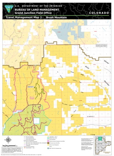 Travel Management Map 2: Brush Mountain of the BLM Grand Junction Field Office (FO) area in Colorado. Published by the Bureau of Land Management (BLM).