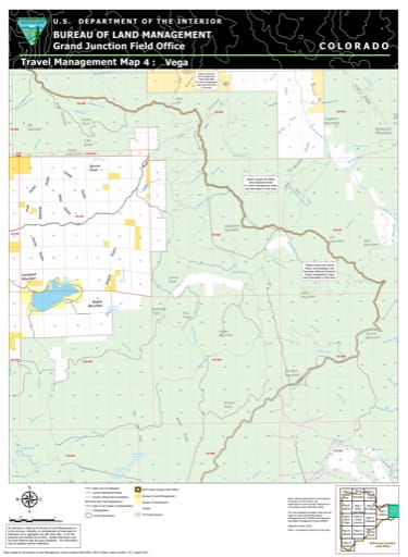 Travel Management Map 4: Vega of the BLM Grand Junction Field Office (FO) area in Colorado. Published by the Bureau of Land Management (BLM).