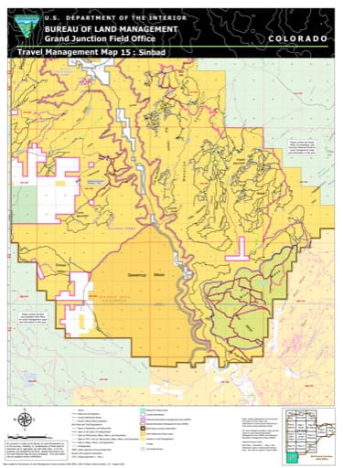 Travel Management Map 15: Sinbad of the BLM Grand Junction Field Office (FO) area in Colorado. Published by the Bureau of Land Management (BLM).