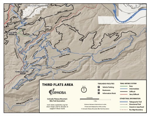 Map of the Third Flats Area Mountain Bike Trail System near Grand Junction, Colorado. Published by the Colorado Plateau Mountain Bike Trail Association (COPMOBA).