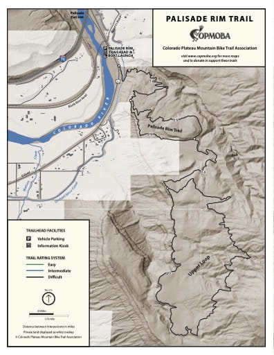 Map of the Palisade Rim Mountain Bike Trails near Grand Junction, Colorado. Published by the Colorado Plateau Mountain Bike Trail Association (COPMOBA).