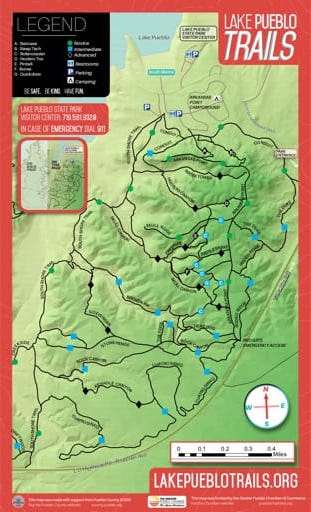 map of Lake Pueblo - Trails East