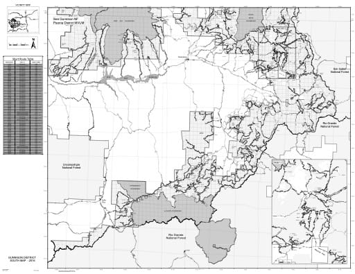map of Gunnison MVUM - South 2016