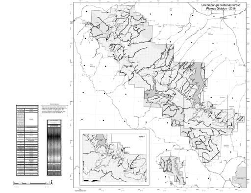 map of Uncompahgre MVUM - Plateau 2016