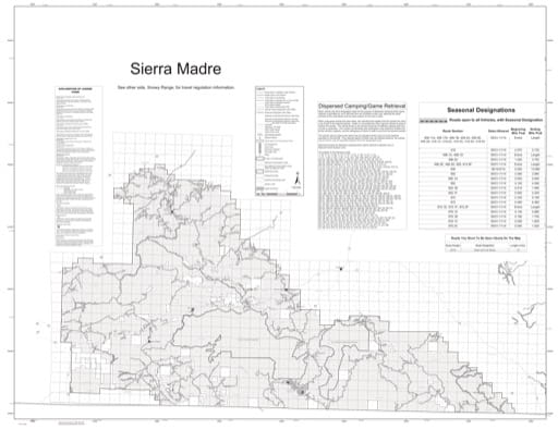 Motor Vehicle Use Map (MVUM) of Sierra Madre in Laramie and Brush Creek-Hayden Ranger Districts in Medicine Bow National Forest (NF) in Wyoming. Published by the U.S. Forest Service (USFS).