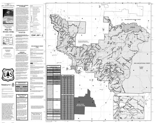 Motor Vehicle Use Map (MVUM) of Dolores Ranger District in San Juan National Forest (NF) in Colorado. Published by the U.S. Forest Service (USFS).