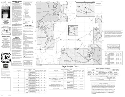 Front side of the Motor Vehicle Use Map (MVUM) of Eagle - Holy Cross Ranger District in White River National Forest (NF) in Colorado. Published by the U.S. Forest Service (USFS).
