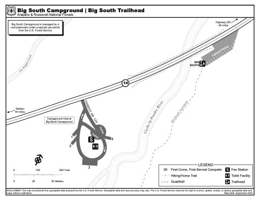Map of Big South Campground and Big South Trailhead in Arapaho and Roosevelt National Forests (NF) in Colorado. Published by the U.S. Forest Service (USFS).