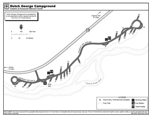 Map of Dutch George Campground in Arapaho and Roosevelt National Forests (NF) in Colorado. Published by the U.S. Forest Service (USFS).