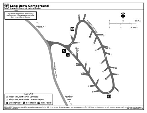 Map of Long Draw Campground in Arapaho and Roosevelt National Forests (NF) in Colorado. Published by the U.S. Forest Service (USFS).