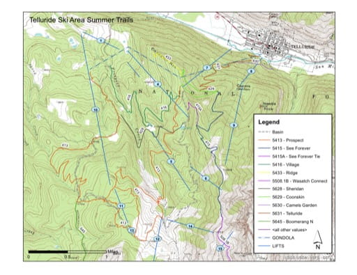 map of Uncompahgre - Telluride Trails