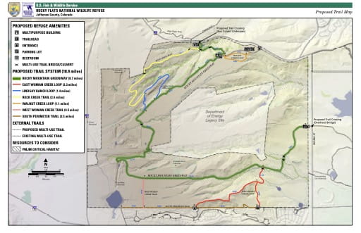 Visitor Map of Rocky Flats National Wildlife Refuge (NWR) in Colorado. Published by the U.S. Fish & Wildlife Service (USFWS).