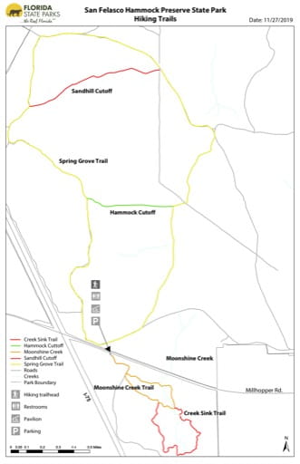 Map of the Hiking Trails in San Felasco Hammock Preserve State Park (PSP). Published by Florida State Parks.