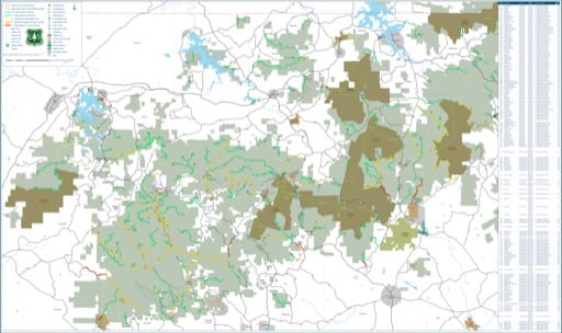Motor Vehicle Travel Map (MVTM) of the Blue Ridge Ranger District of Chattahoochee-Oconee National Forest (NF) in Georgia. Published by the U.S. Forest Service (USFS).