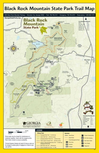 Trail Map of Black Rock Mountain State Park (SP) in Georgia. Published by Georgia State Parks & Historic Sites.