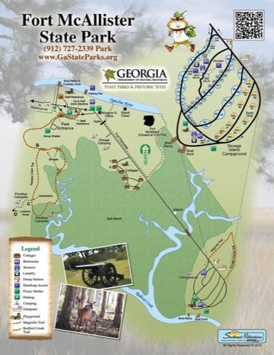 Trail Map of Fort McAllister State Park (SP) in Georgia. Published by Georgia State Parks & Historic Sites.