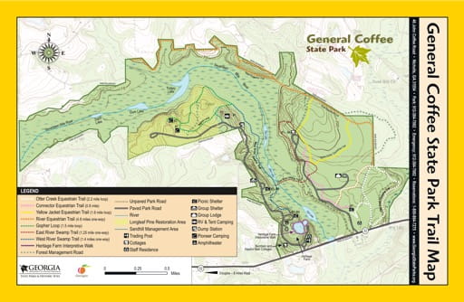 Visitor Map of General Coffee State Park (SP) in Georgia. Published by Georgia State Parks & Historic Sites.