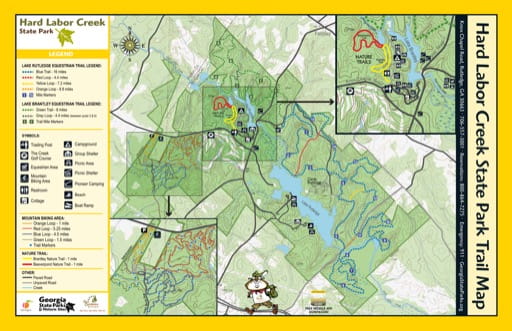 Trail Map of Hard Labor Creek State Park (SP) in Georgia. Published by Georgia State Parks & Historic Sites.