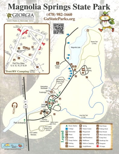Trails Map of Magnolia Springs State Park (SP) in Georgia. Published by Georgia State Parks & Historic Sites.