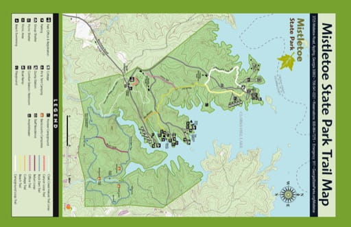 Trail Map of Mistletoe State Park (SP) in Georgia. Published by Georgia State Parks & Historic Sites.