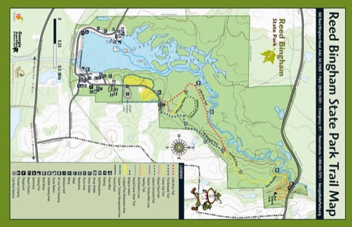 Visitor Map of Reed Bingham State Park (SP) in Georgia. Published by Georgia State Parks & Historic Sites.