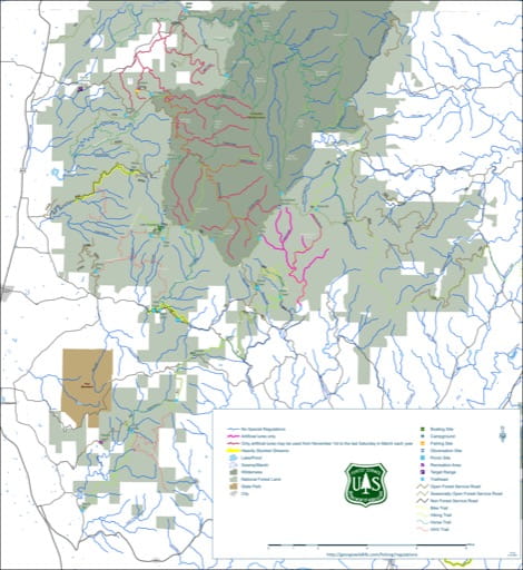 River and Stream Fishing map of the Cohutta area of Conasauga Ranger District of Chattahoochee-Oconee National Forest (NF) in Georgia. Published by the U.S. Forest Service (USFS).