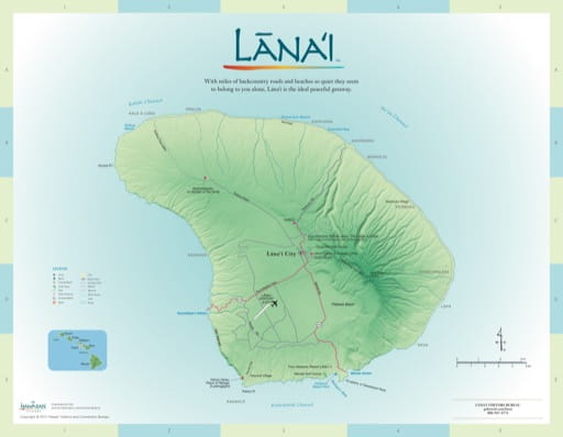 Driving Map of Lānaʻi (Lanai) in Hawaii. Published by the Hawaii Visitors & Convention Bureau.