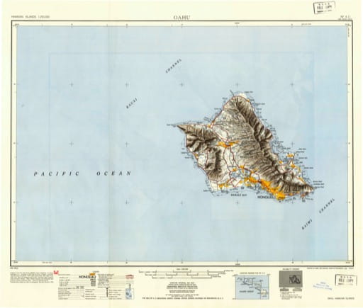 Vintage map of Hawaiian Islands - Oahu 1951. Published by the U.S. Geological Survey (USGS).