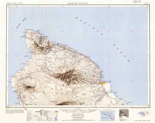 Vintage map of Hawaiian Islands - Hawaii North 1951. Published by the U.S. Geological Survey (USGS).