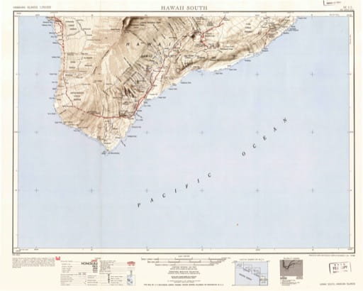 Vintage map of Hawaiian Islands - Hawaii South 1951. Published by the U.S. Geological Survey (USGS).