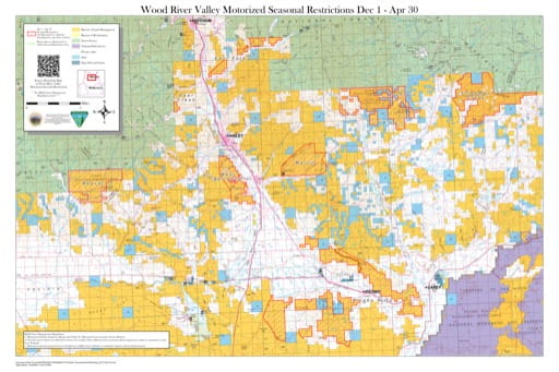 Map of Seasonal Closures between Dec 1 - Apr 30 in Wood River Valley in the Shoshone Field Office area in Idaho. Published by the Bureau of Land Management (BLM).