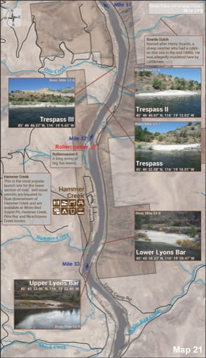 Map 21 of the Lower Salmon River Guide in Idaho. Published by the Bureau of Land Management (BLM).