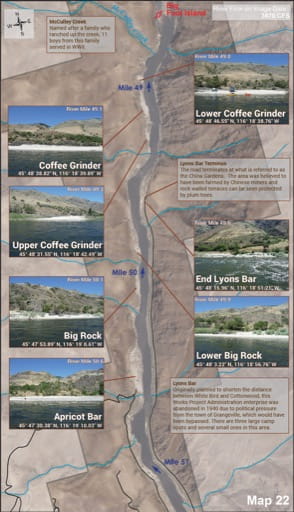 Map 22 of the Lower Salmon River Guide in Idaho. Published by the Bureau of Land Management (BLM).