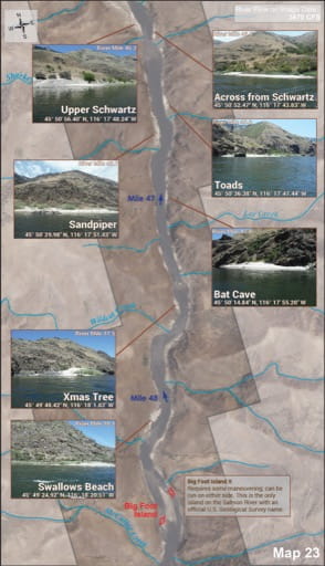 Map 23 of the Lower Salmon River Guide in Idaho. Published by the Bureau of Land Management (BLM).