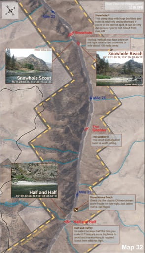 Map 32 of the Lower Salmon River Guide in Idaho. Published by the Bureau of Land Management (BLM).