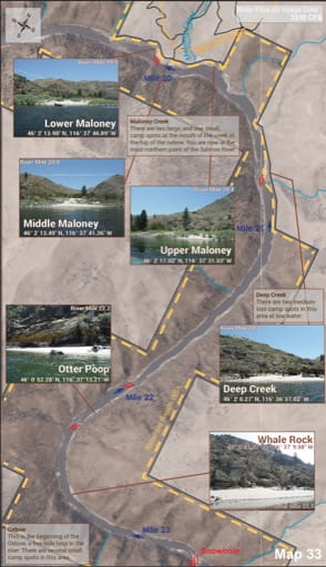 Map 33 of the Lower Salmon River Guide in Idaho. Published by the Bureau of Land Management (BLM).