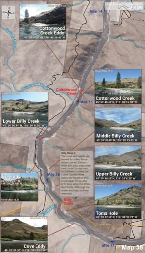 Map 35 of the Lower Salmon River Guide in Idaho. Published by the Bureau of Land Management (BLM).
