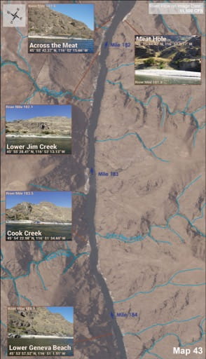 Map 43 of the Lower Salmon River Guide in Idaho. Published by the Bureau of Land Management (BLM).