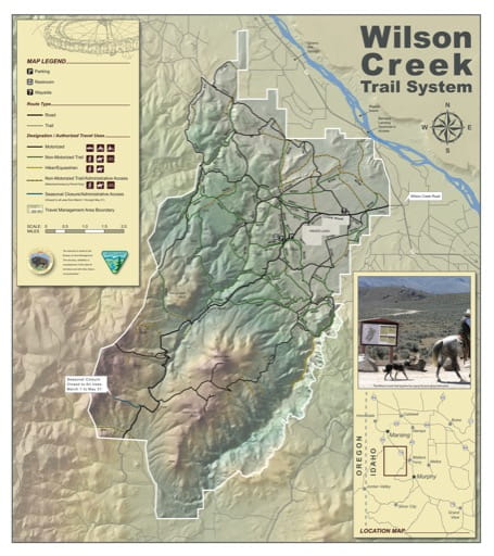 Map of the Wilson Creek Trail System near Murphy in Idaho. Published by the Bureau of Land Management (BLM).