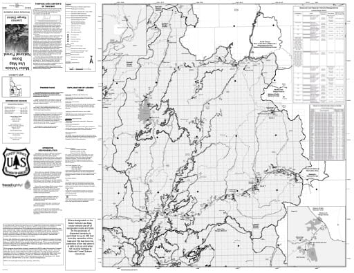 Motor Vehicle Use Map (MVUM) of the Lowman Ranger District in Boise National Forest (NF) in Idaho. Published by the U.S. Forest Service (USFS).