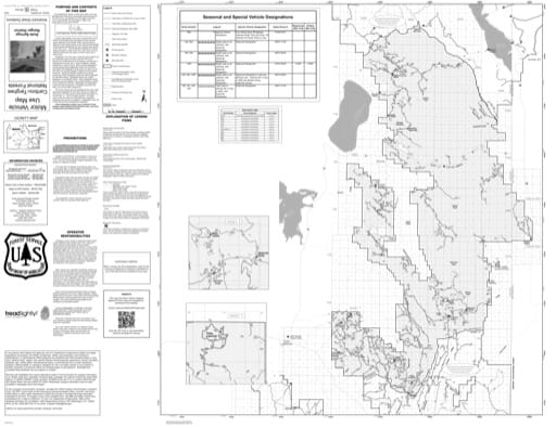 Motor Vehicle Use Map (MVUM) of the Soda Springs Ranger District in Caribou-Targhee National Forest (NF) in Idaho and Wyoming. Published by the U.S. Forest Service (USFS).
