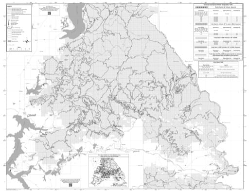 Front side of the Motor Vehicle Use Map (MVUM) of Coeur d’Alene River in Idaho Panhandle National Forest (NF) in Idaho. Published by the U.S. Forest Service (USFS).