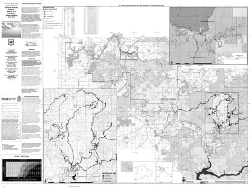 Winter Motor Vehicle Use Map (MVUM) of Palouse in Nez Perce-Clearwater National Forest (NF) in Idaho. Published by the U.S. Forest Service (USFS).