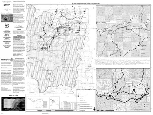 Winter Motor Vehicle Use Map (MVUM) of Powell in Nez Perce-Clearwater National Forest (NF) in Idaho. Published by the U.S. Forest Service (USFS).