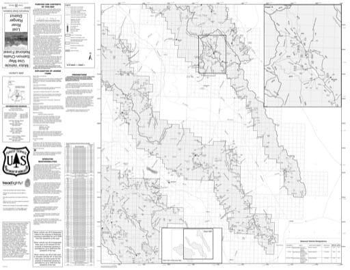 Motor Vehicle Use Map (MVUM) of Lost River (East) in Salmon-Challis National Forest (NF) in Idaho. Published by the U.S. Forest Service (USFS).