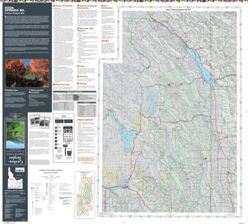 Recreation map of Soda Springs Ranger District in Caribou-Targhee National Forest (NF) in Idaho. Published by the U.S. Forest Service (USFS).
