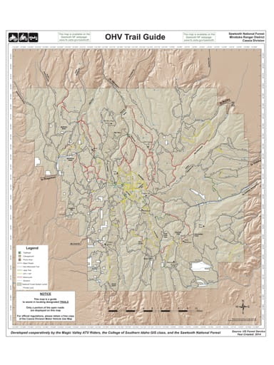 Off-Highway Vehicle Trails Map of the Cassia Division in Minidoka Ranger District of Sawtooth National Forest (NF) in Idaho. Published by the U.S. Forest Service (USFS).