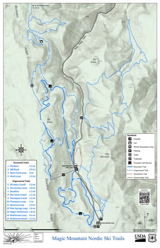 Map of Magic Mountain Nordic Ski Trails in Sawtooth National Forest (NF). Published by the U.S. Forest Service (USFS).