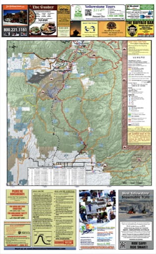 Map of Snowmobile Trails (South) of West Yellowstone in Idaho, Montana and Wyoming. Published by the U.S. Forest Service (USFS).